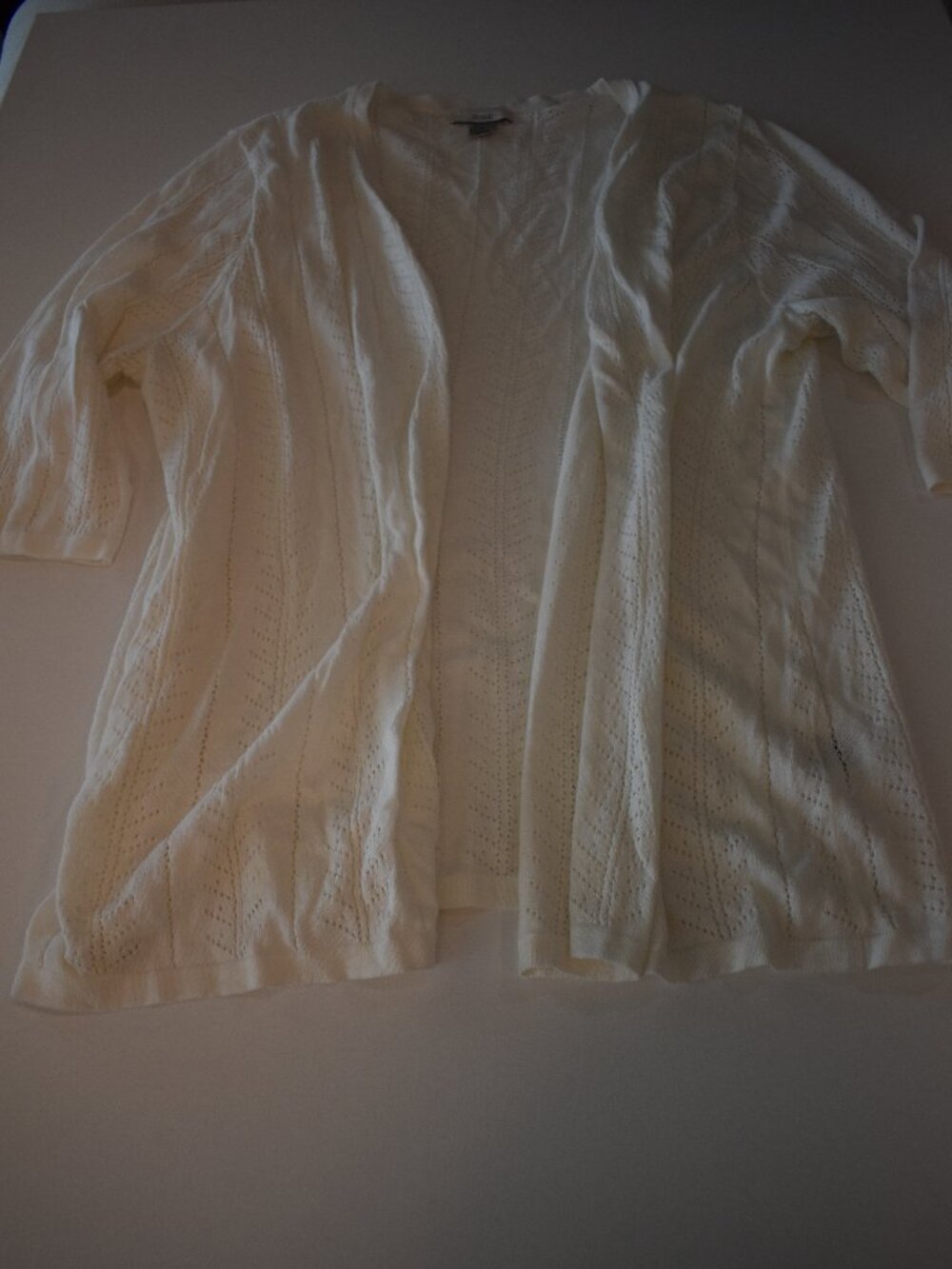 Classic Casual Women 3X White Pointelle Open Front Cardigan 100% Cotton Plus Sz